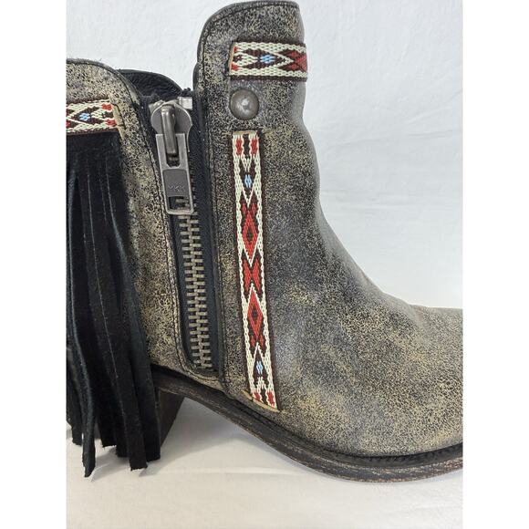 Corral Women’s Black Leather Ankle Boots J-Toe Fringe & Aztec Embroidery Size 10 - Picture 6 of 13